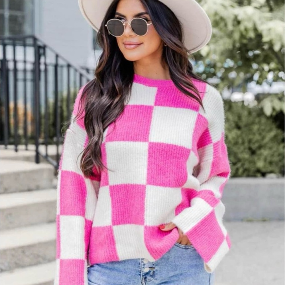 Pink Lily Checkered Sweater